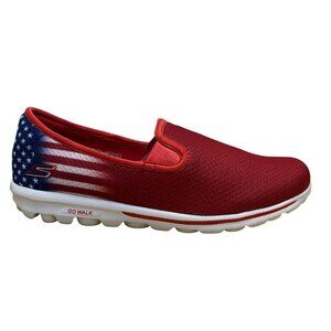 Skechers Women’s Red With American Flag Design Go Walk Slip-On Shoes Size 8